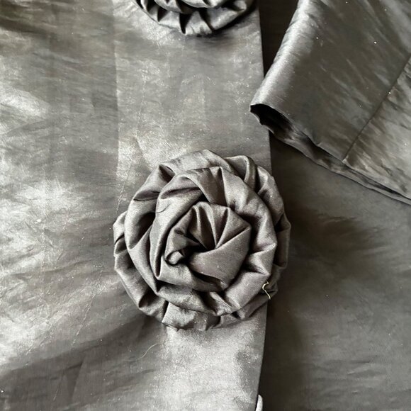 Unique Black Ruffle Trim Satin Top with Rosette Buttons – Med - Evening, Goth - Picture 12 of 13